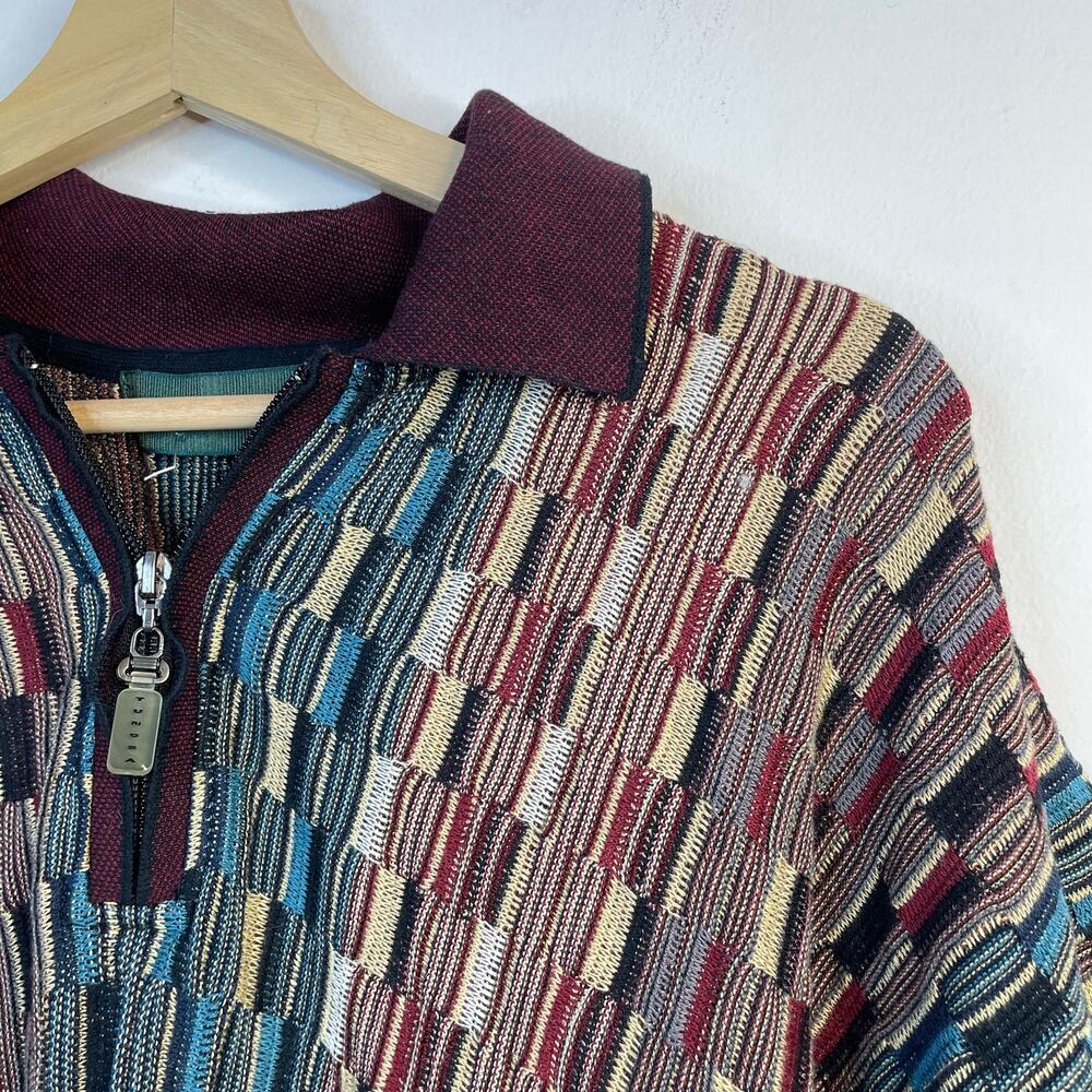 Tundra Vintage Mercerized Cotton Zip Textured Grandpa Slim Fit sweater Mens L - Picture 2 of 11